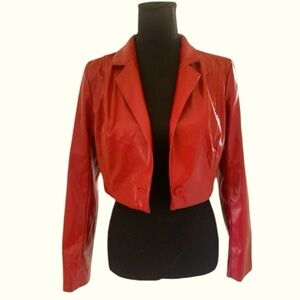Cropped Red Faux Leather Red Women's Jacket Size Small 1 Button Lightweight NWT